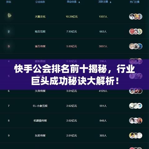 快手公会排名前十揭秘，行业巨头成功秘诀大解析！